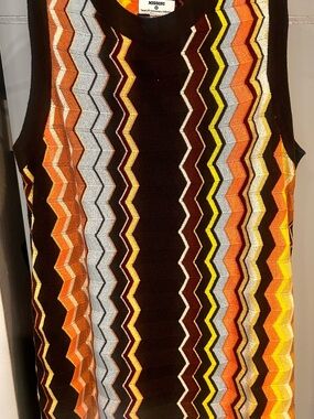 Missoni Zigzag Knit Sleeveless Dress in Brown, Orange, Yellow, Gray